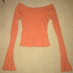 Burnt Orange Off the Shoulder Top w/ Bell Sleeves